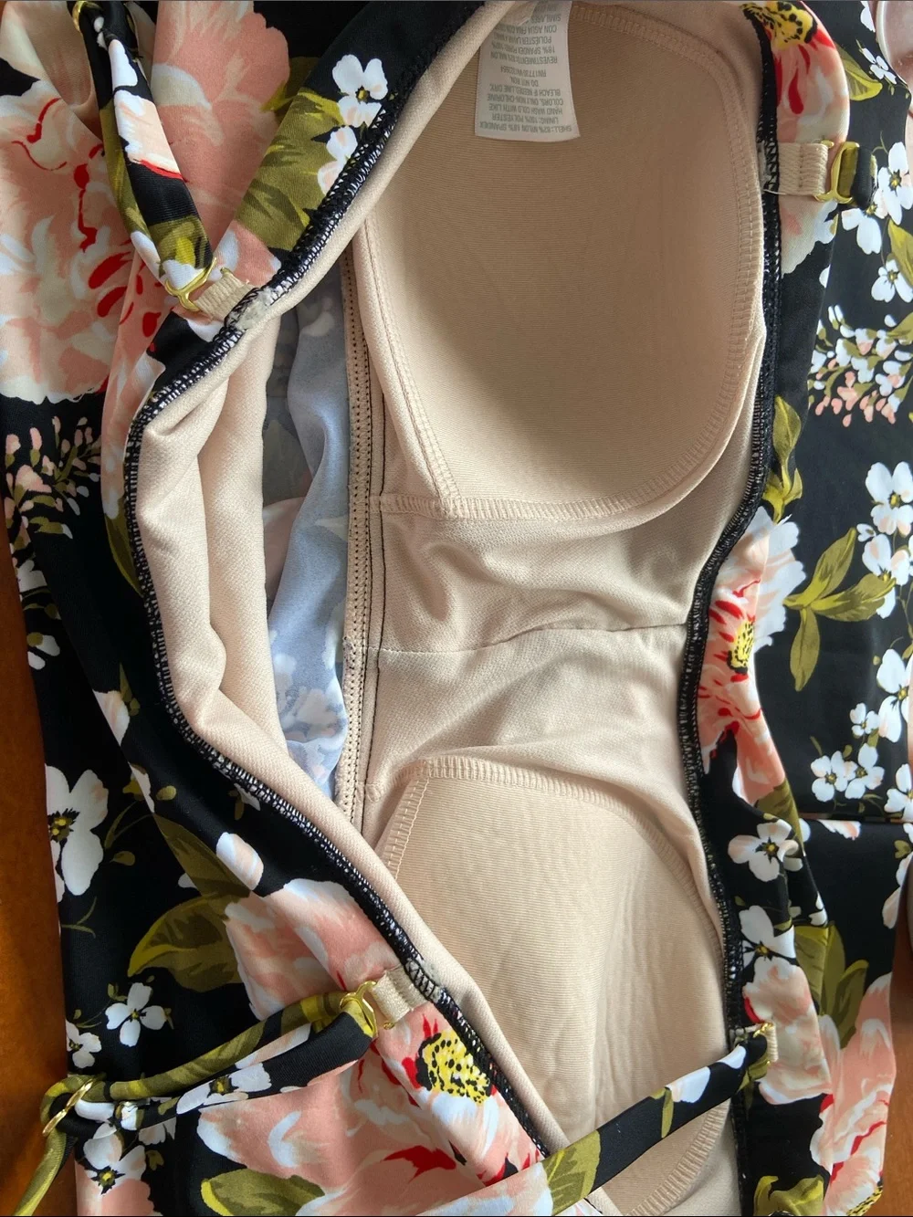 Kona Sol Black Floral Tiered Bandeau Tankini Top 3707